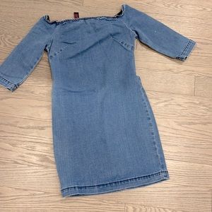 Boohoo Off The a shoulder Denim Dress